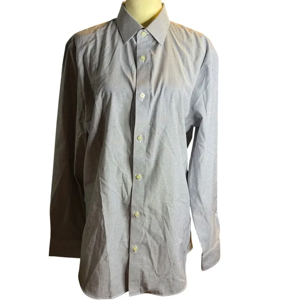 Banana Republic Non-Iron Slim Fit Dress Shirt, Gray White Pinstripe, Men's Large
